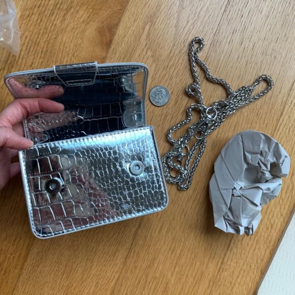 Neiman Marcus Silver Croco Leather Design Mini Crossbody Bag - Picture 5 of 7